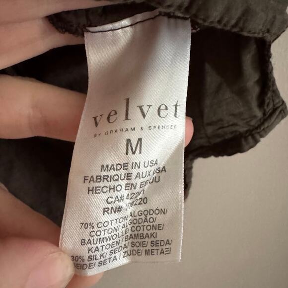 Velvet by Graham & Spencer Olive Green Long Sleeve Peasant Boho Top Size Medium - Picture 5 of 6